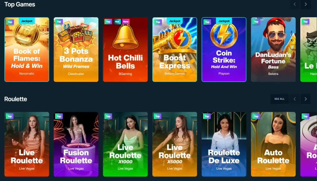 Lucky Max live casino lobby